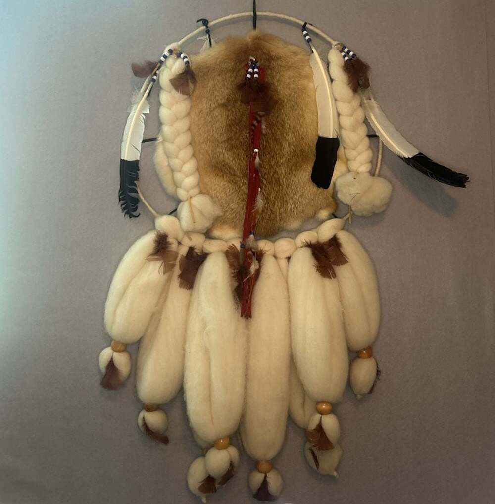 Vintage Native American Style Dream Catcher Wall Hanging Fur And Feathers